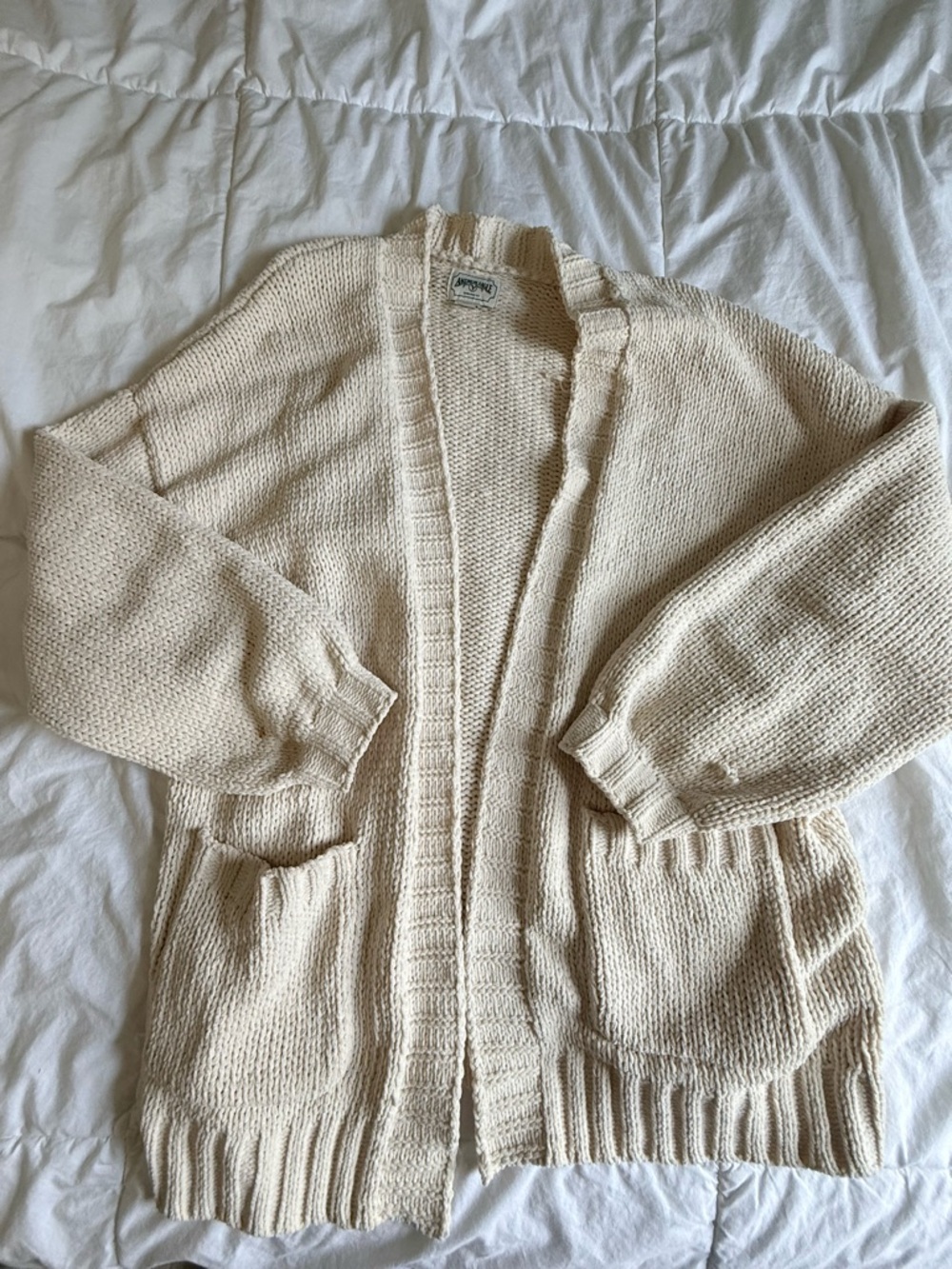 American Eagle Outfitters Cream Open Cardigan with Patch Pockets